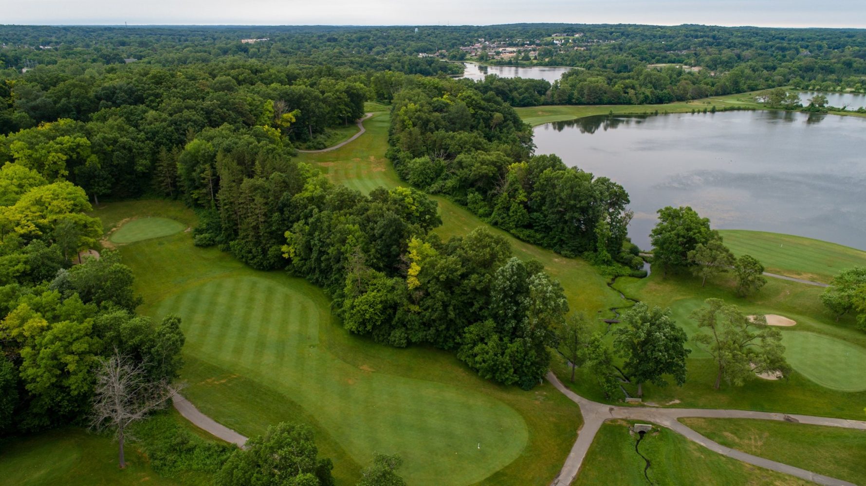 aerial view of mystic creek golf course