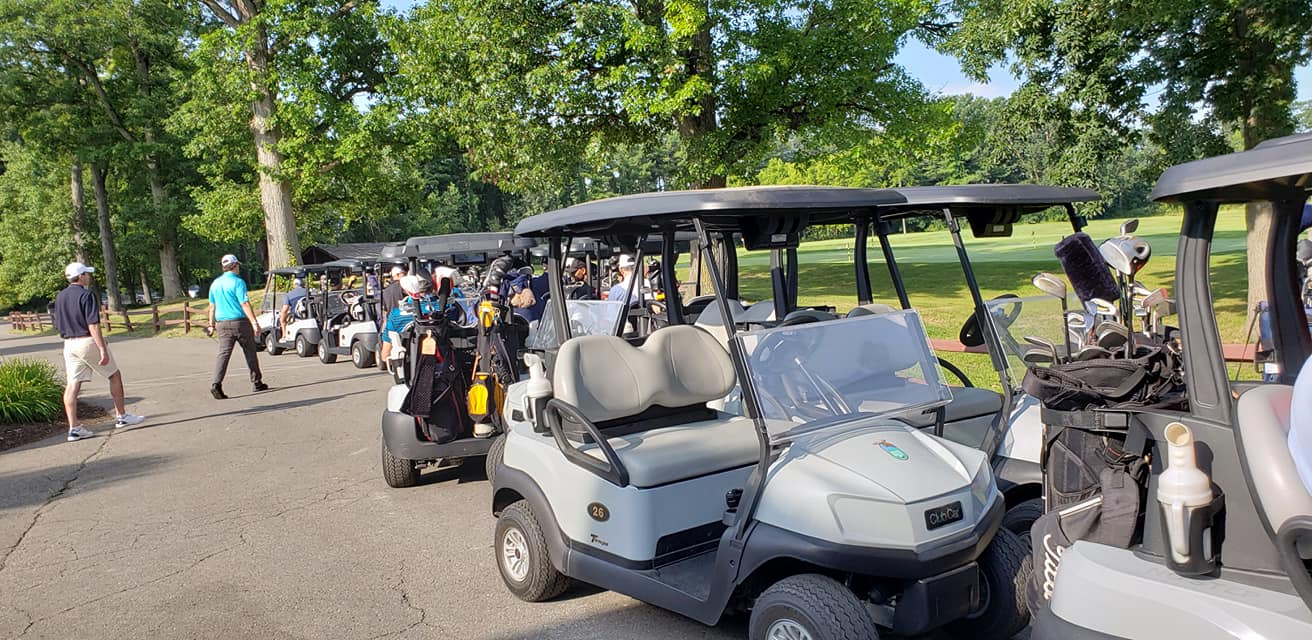 Golf carts parked at Moose Ridge