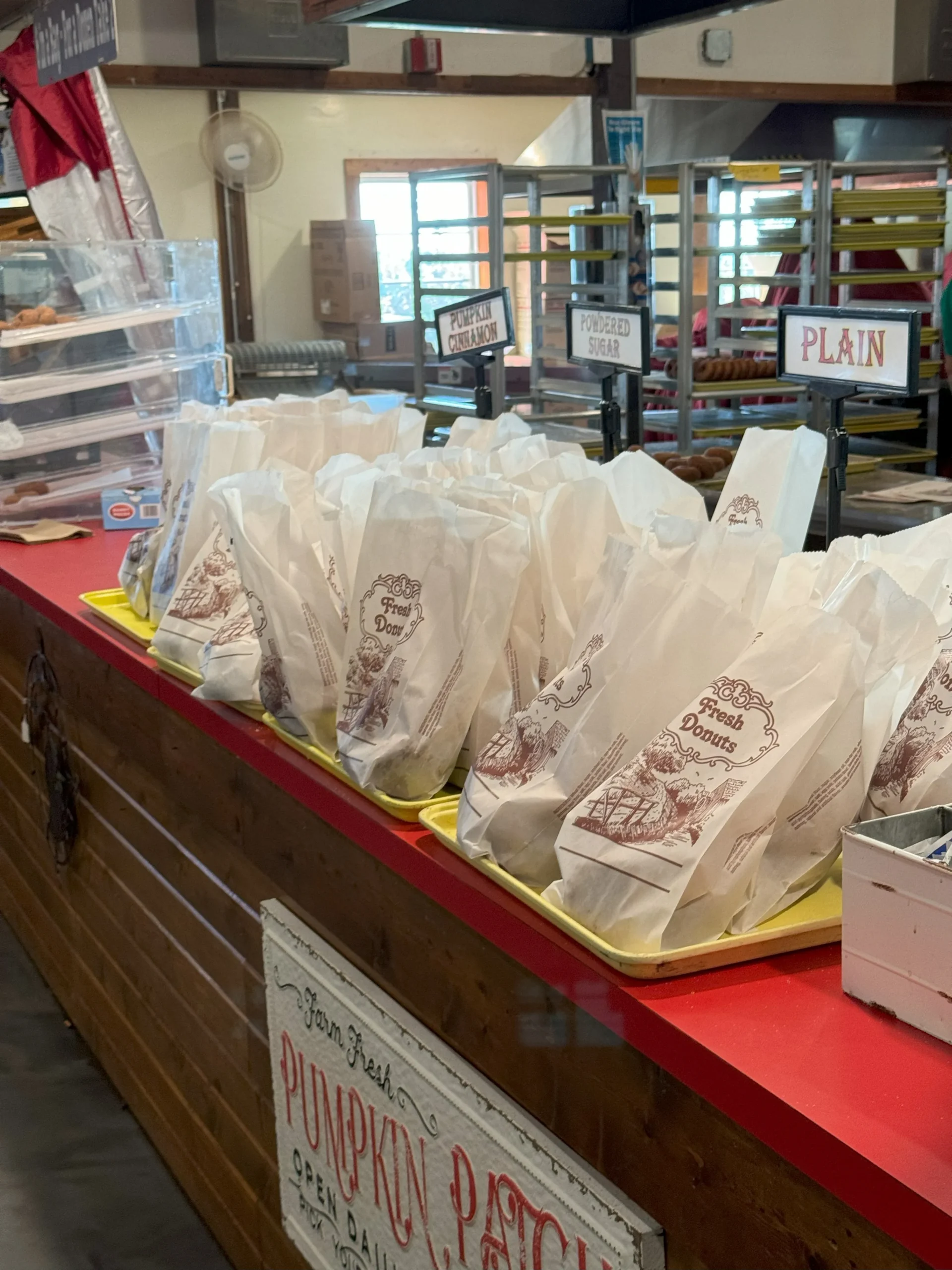 Spicer Orchards donuts ready to eat in half dozens at orchard.