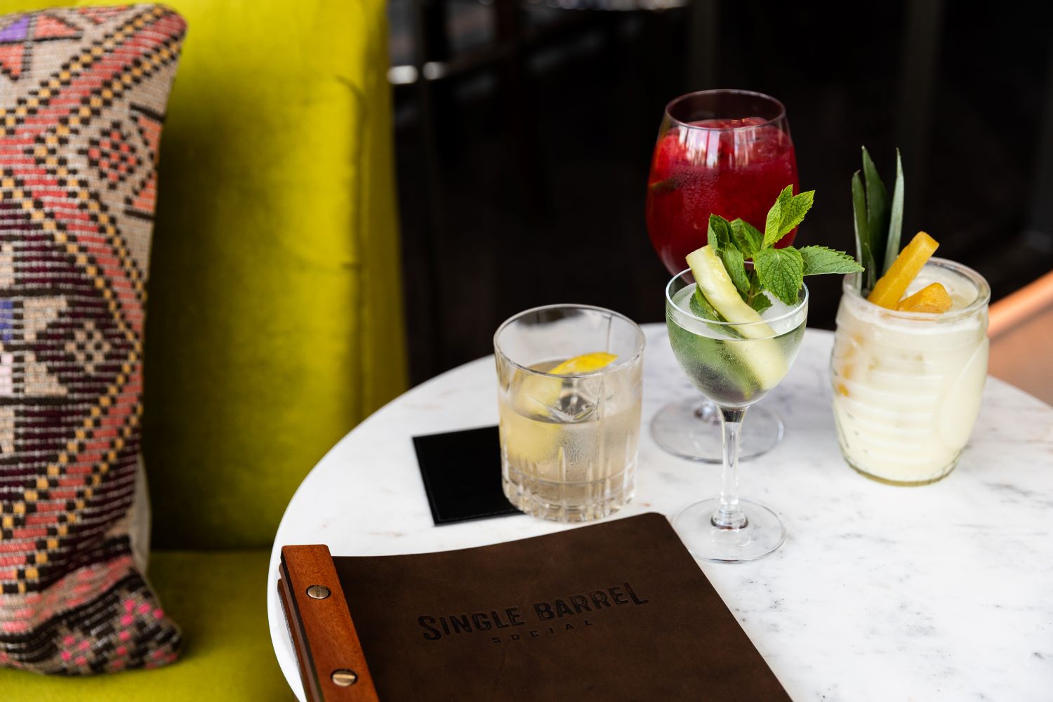 Menu and drinks on table
