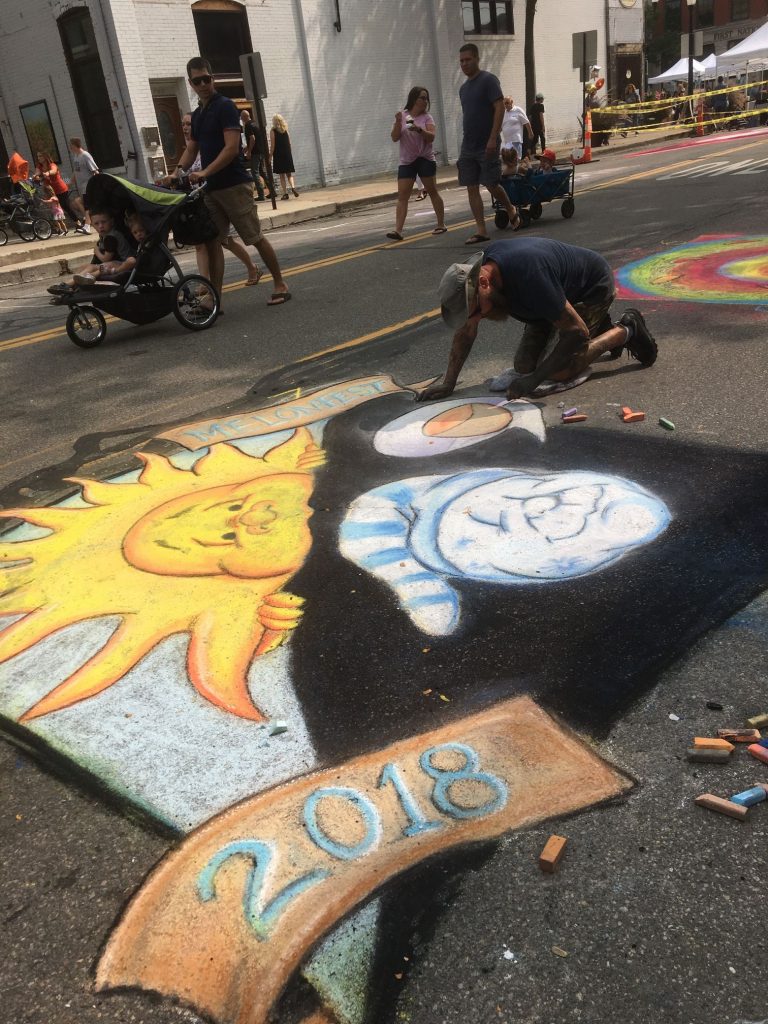 Chalk art of the sun and the moon