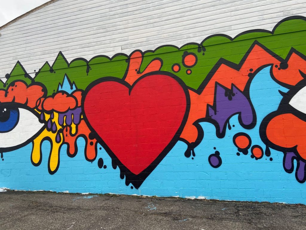 Pop art mural with big red heart