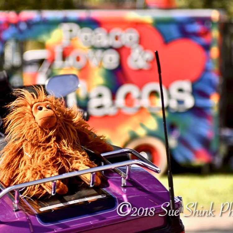 peace love tacos truck and stuffed monkey