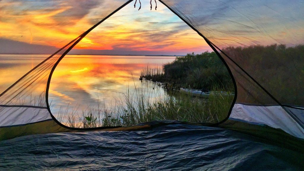 Tent opened to view the sunset