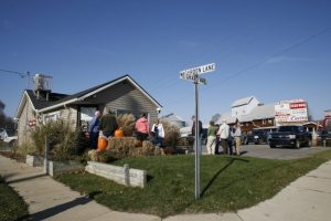 Photo of customer lined up outside of the Feedbag Cafe.