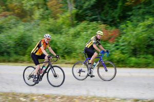 two men mountain biking