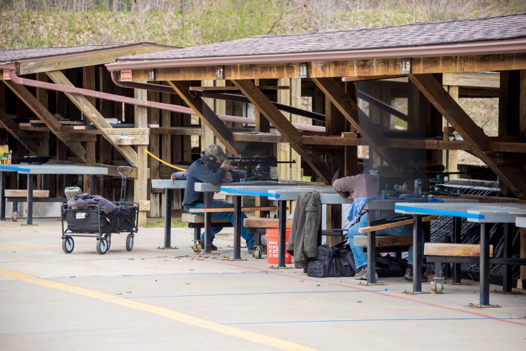 People practicing at the Island Lake Shooting Range.