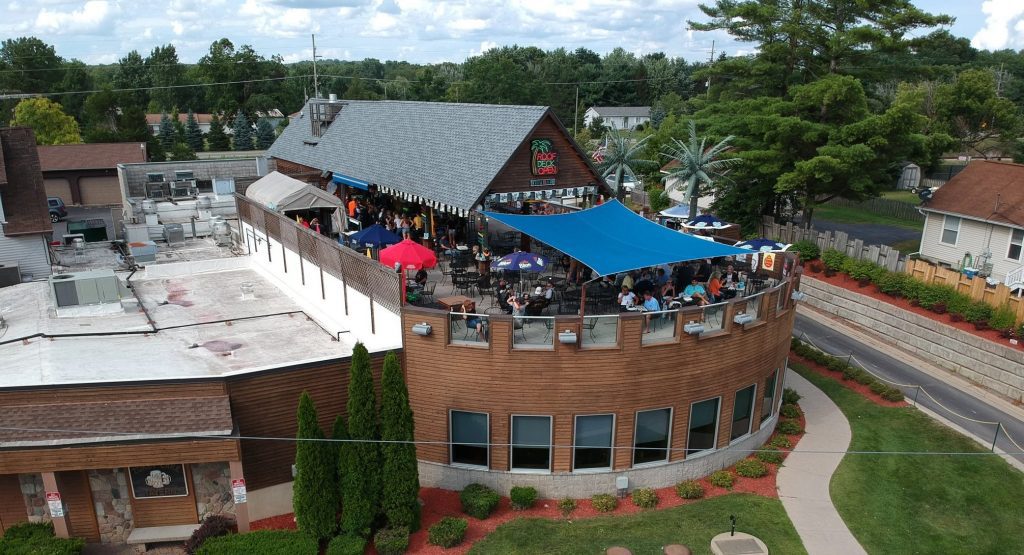 Sky view of the patio at Zukey Lake Tavern