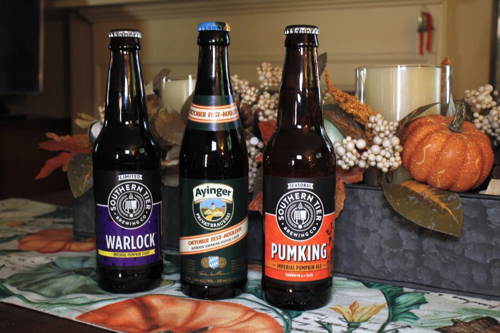 fall beer assortment in bottles