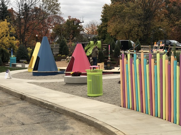 Cones and fence on the sidewalk