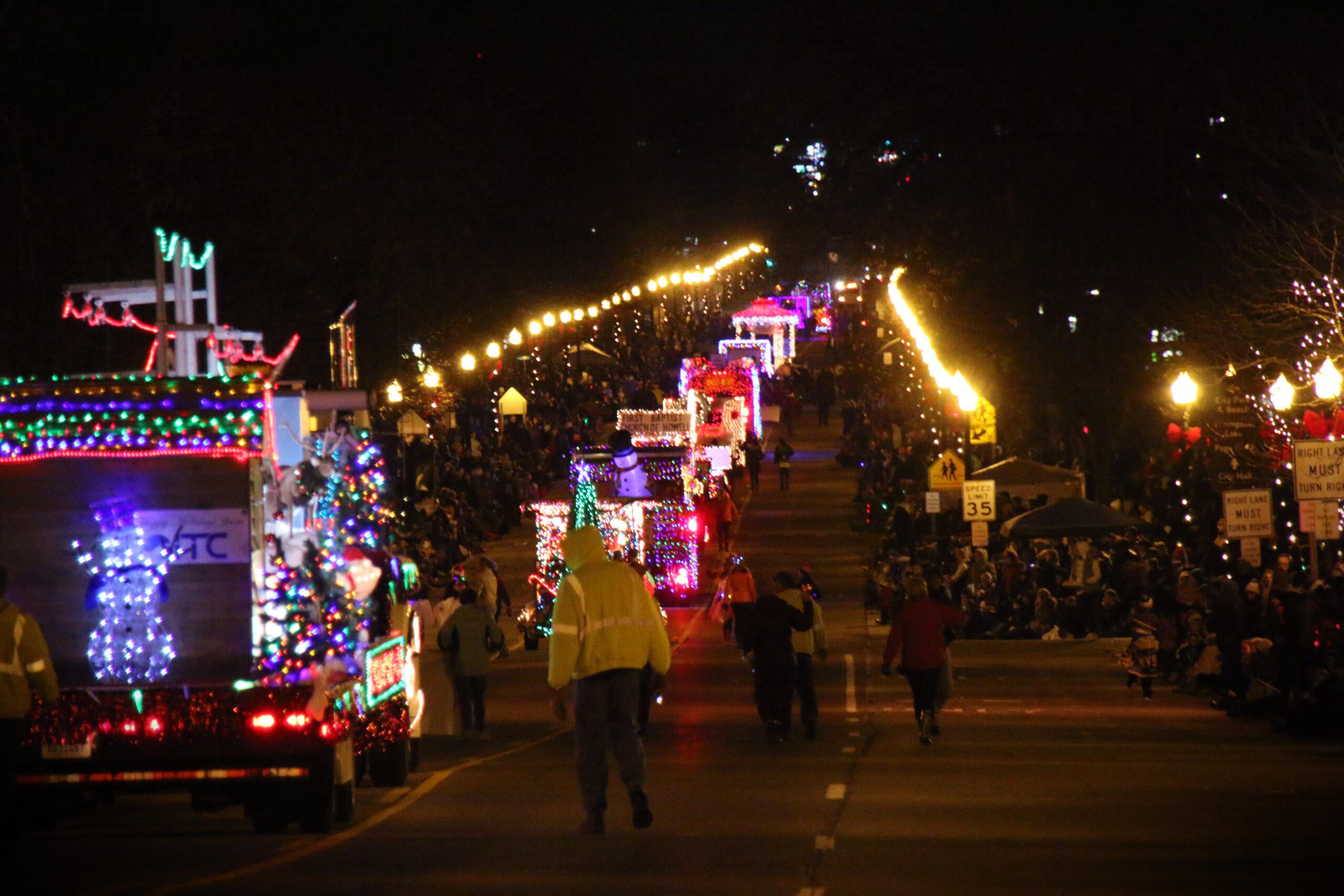 Fantasy of Lights parade moving through downtown Howell, Michigan