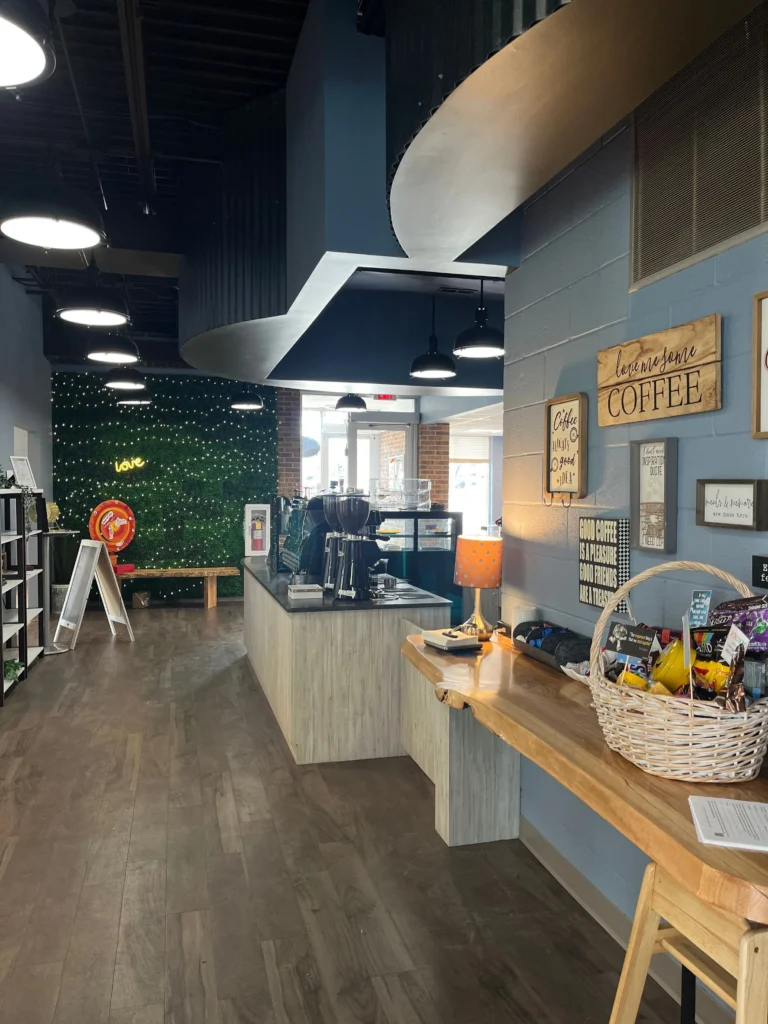 Inside Torch 180 coffee and lunch spot in Fowlerville, Michigan