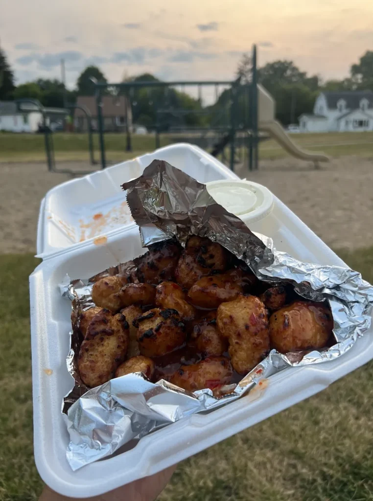 Chicken at a park at Dukes Pizza Plus in Fowlerville, Michigan