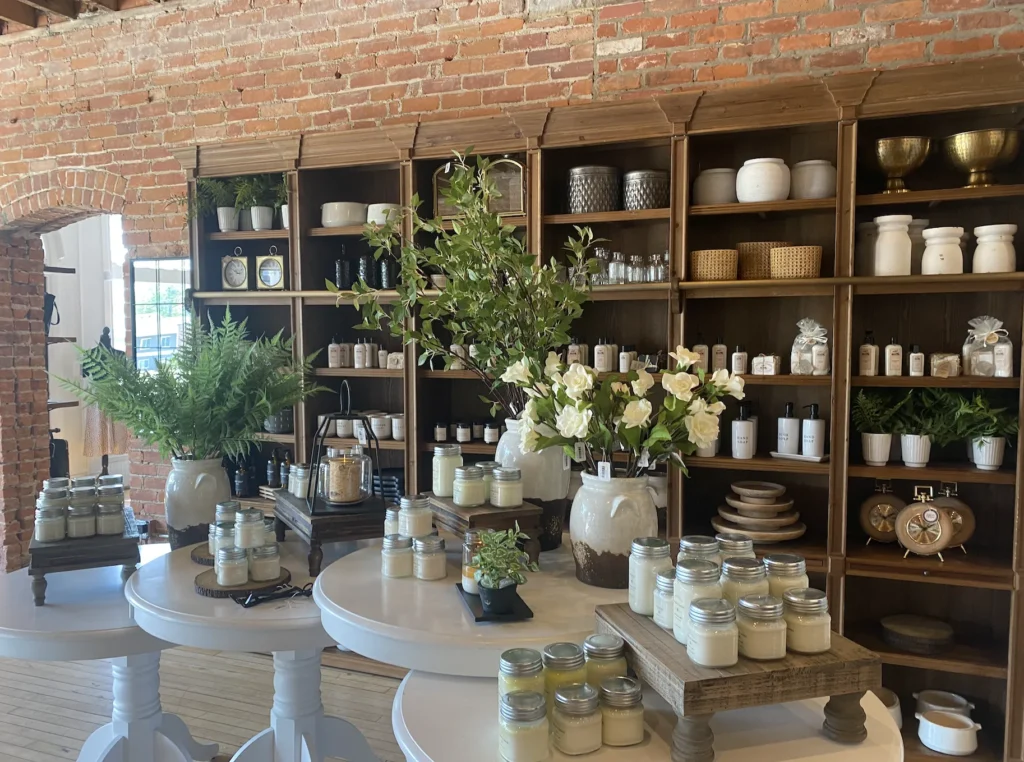Candles and home decor at White Barn Designs Co. Fowlerville, Michigan