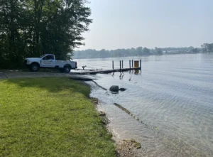 Boat launch next to dock at Lake Chemung in Howell, Michigan