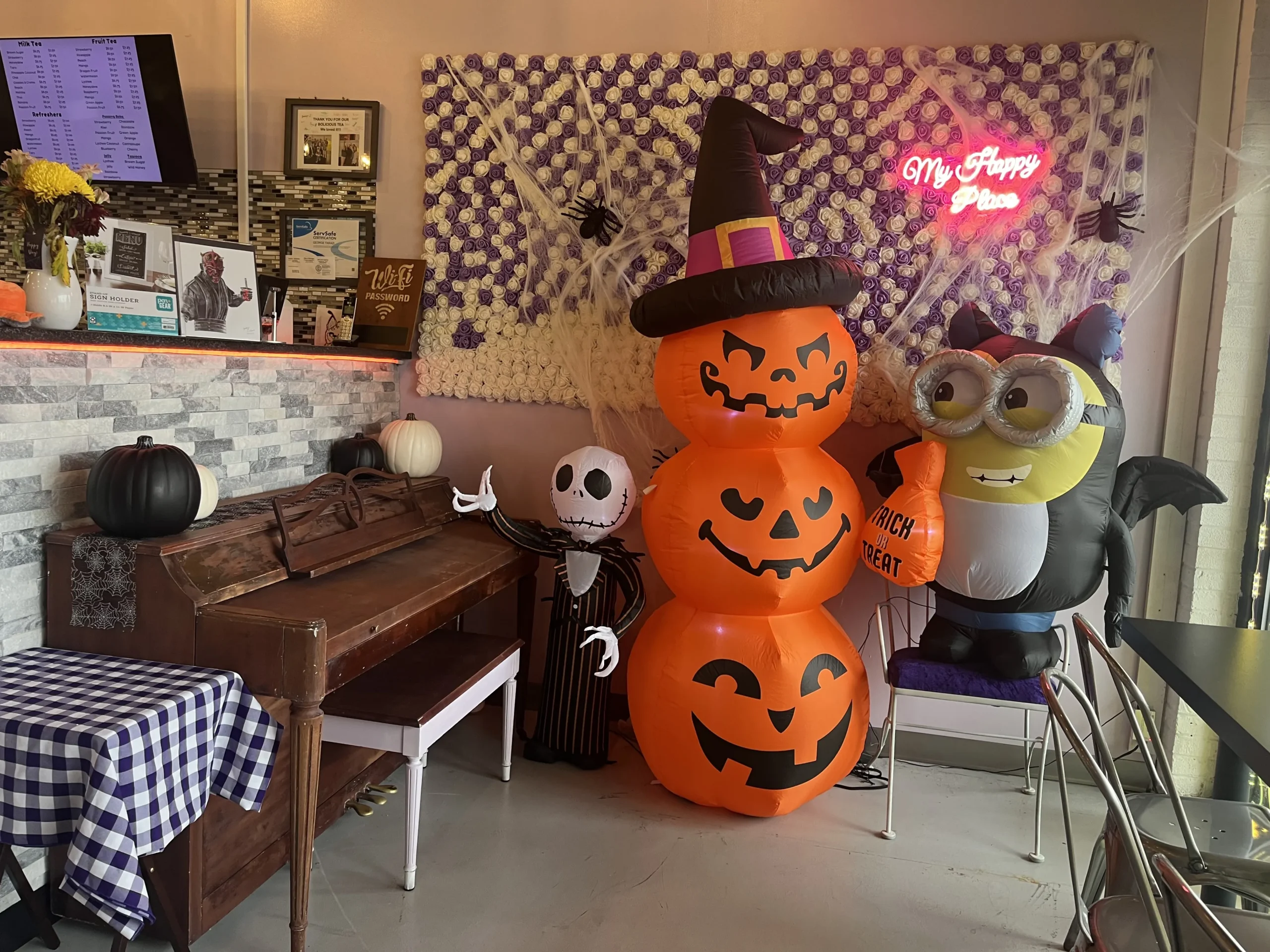 Bolicious Tea halloween decor at tea making station.