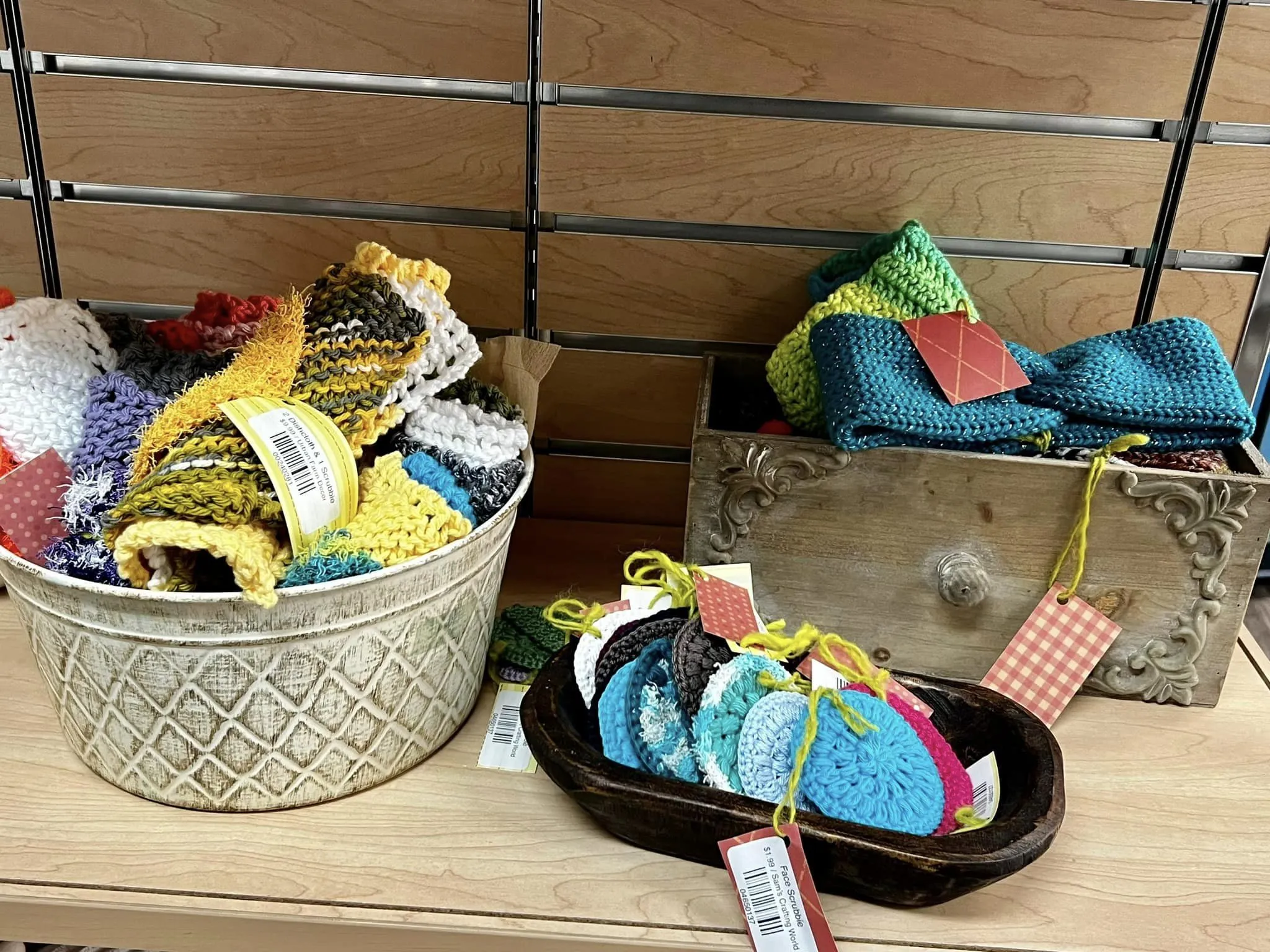 Urban Farm Decor knit items for sale in a basket