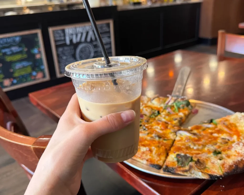 Coffee and Breakfast pizza at captians on main