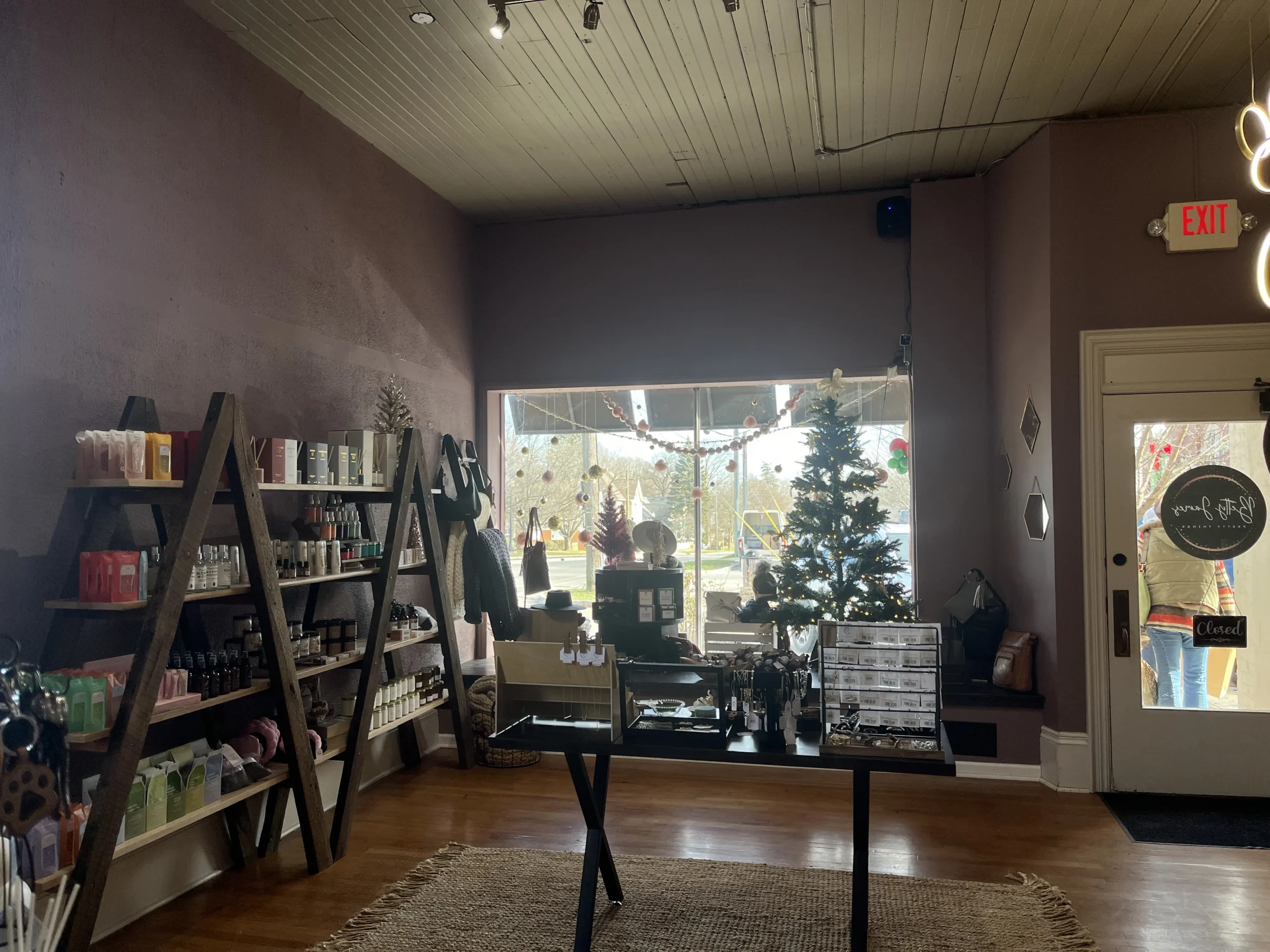 Betty James Pretty Things store window with decor,