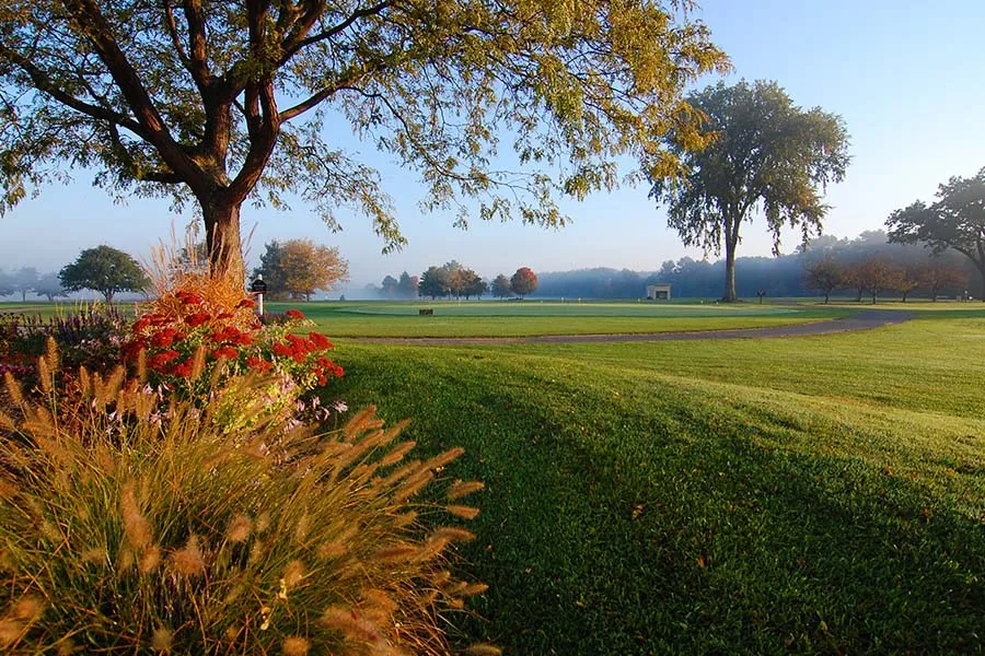 huron meadows metropark golf course during fall view of grass and fairway.