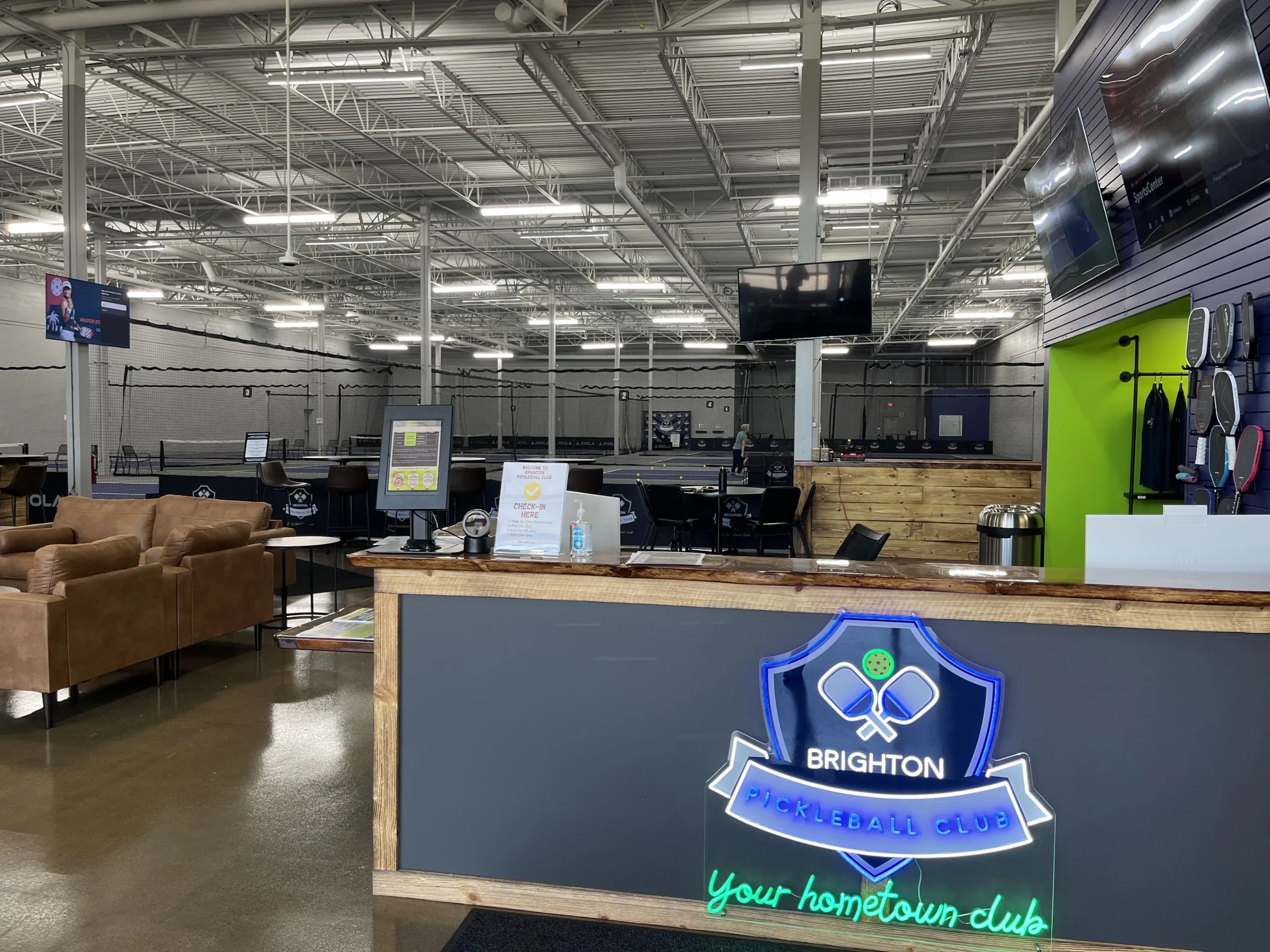 Brighton Pickleball Club front desk check in area.