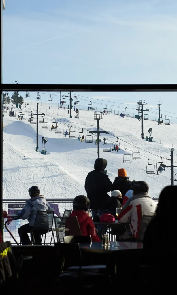 The view of Mt. Brighton from inside ore creek grill