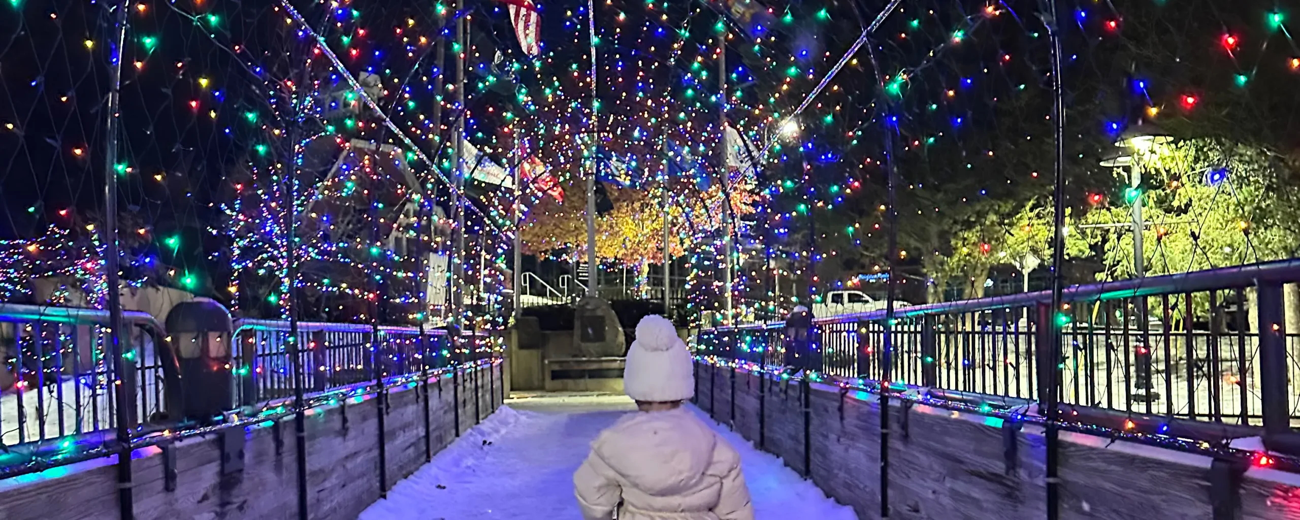 Light tunnel bridge in downtown Brighton during the winter time