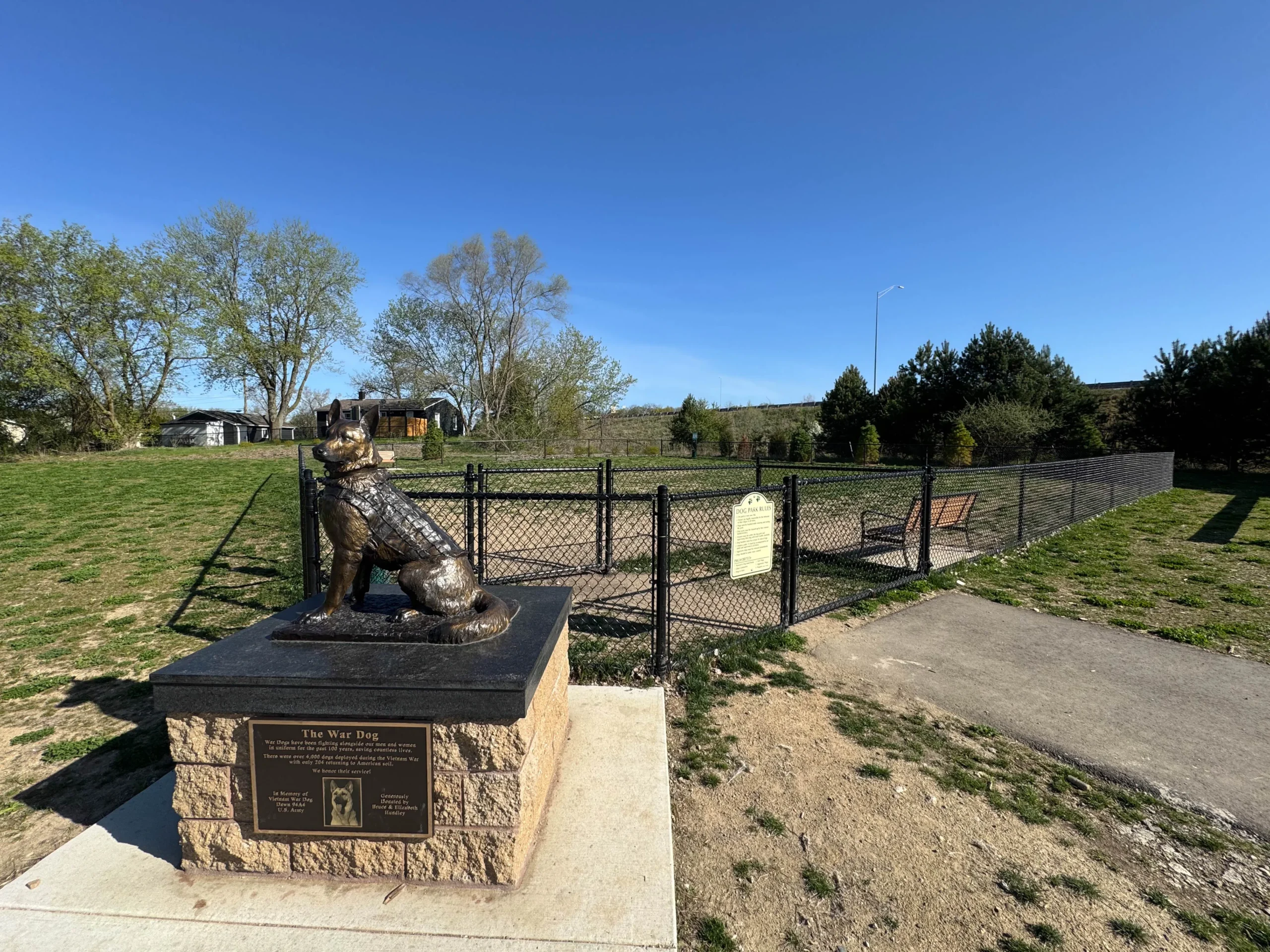 Brighton Township Veterans Park dog memorial and dog run in Brighton.