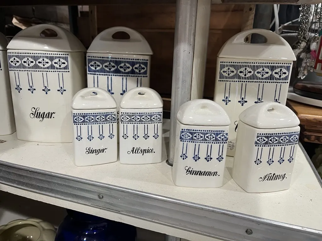 A Gathered Collection spice containers and antiques for sale in downtown Brighton.