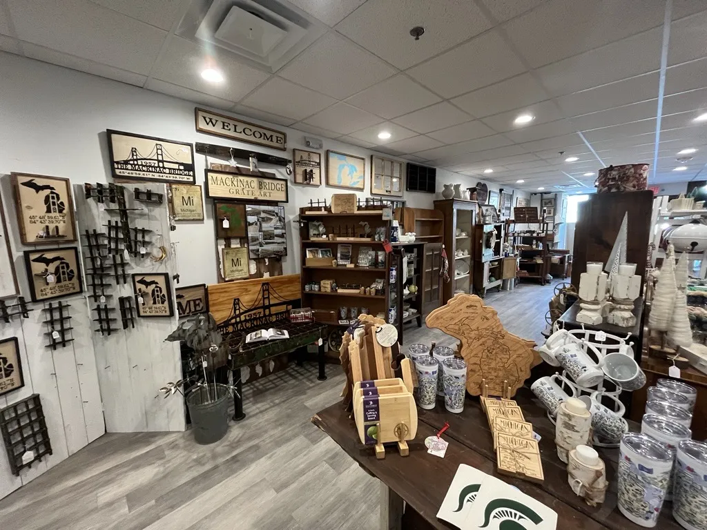 A Gathered Collection interior of store with antiques and decor items in downtown Brighton.