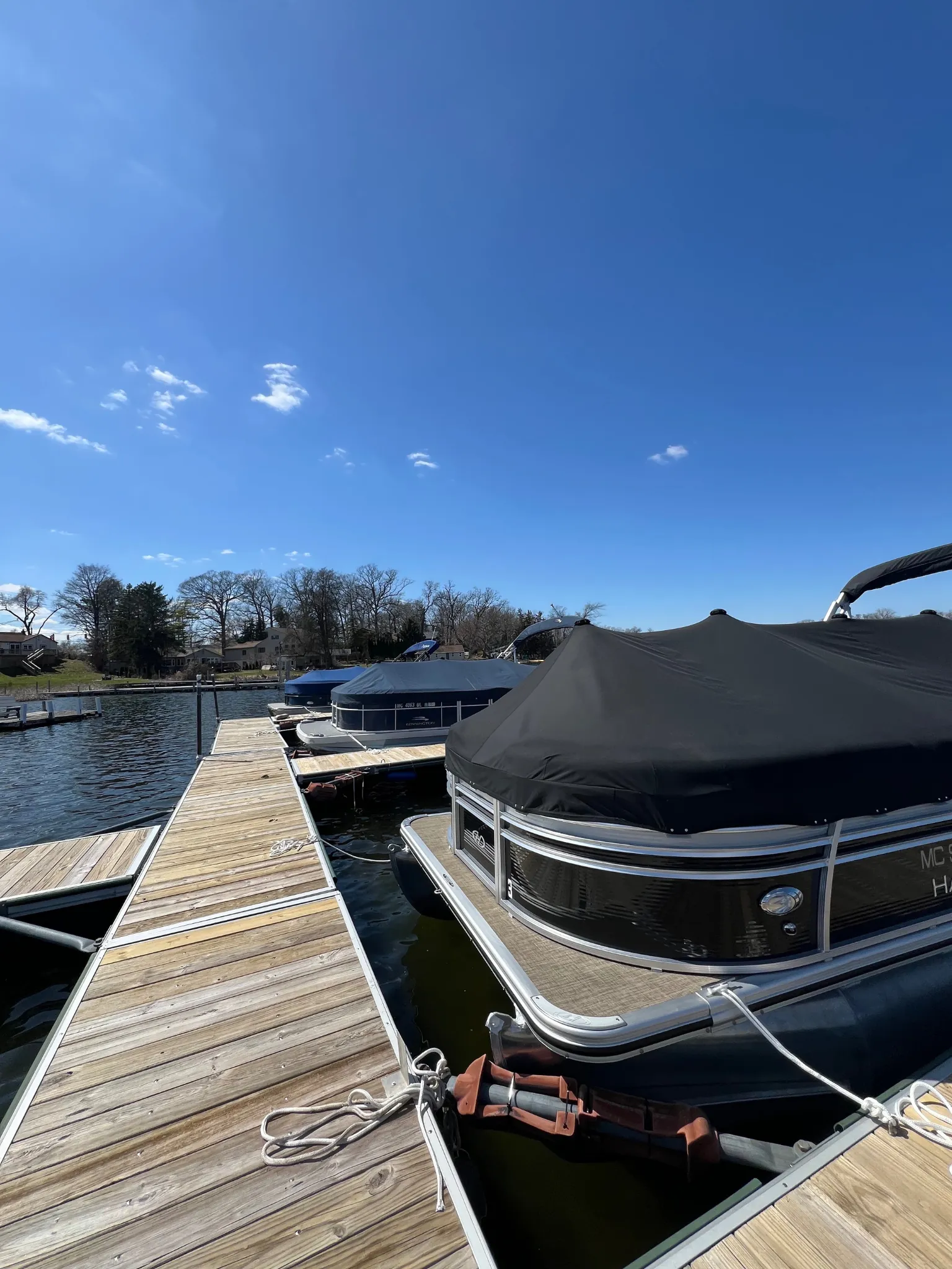 Wilson Marine view of dock and boat rentals from dock on Lake Chemung in Howell.