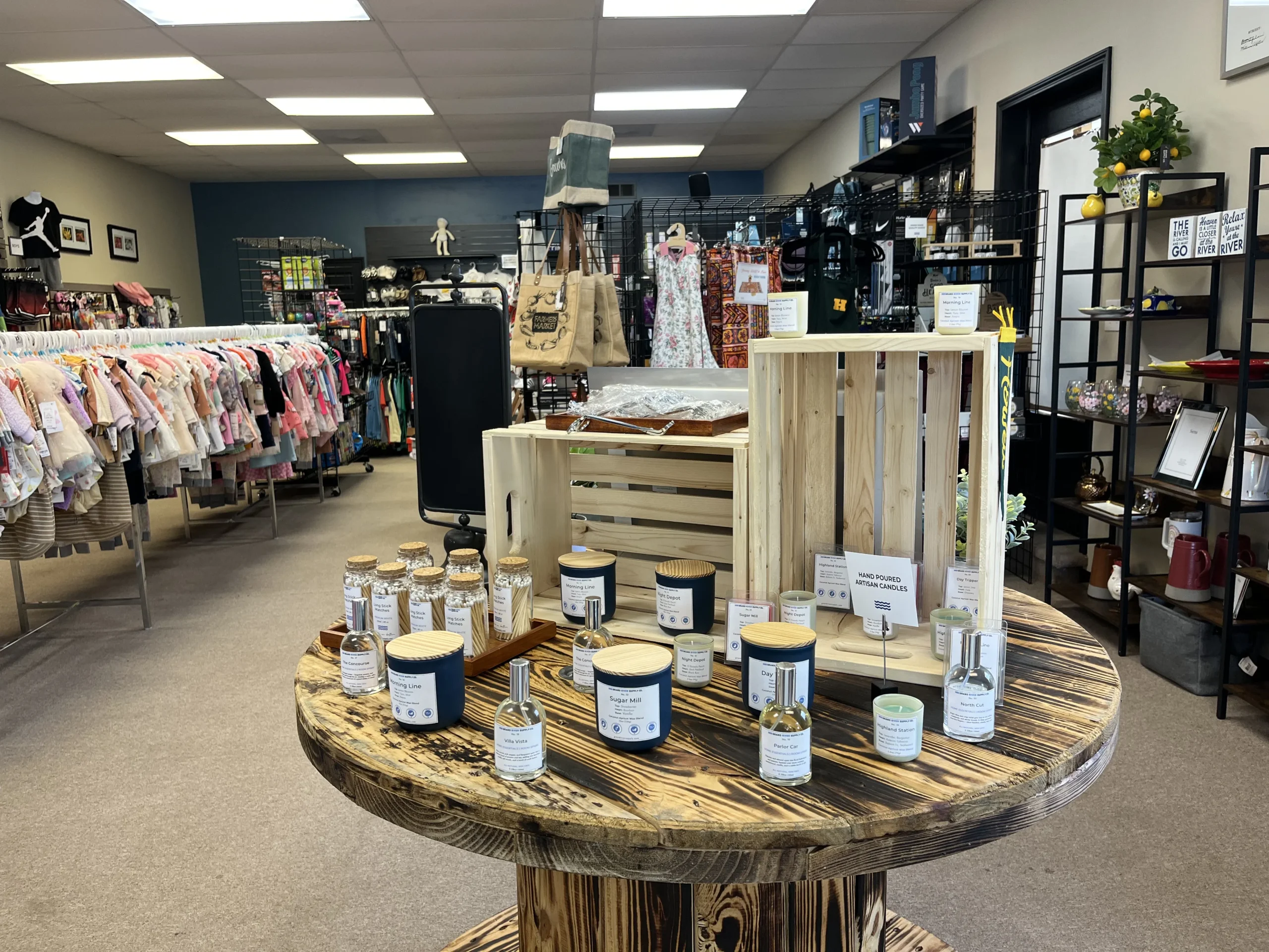Grand River Supply Co. display of local products in Howell.